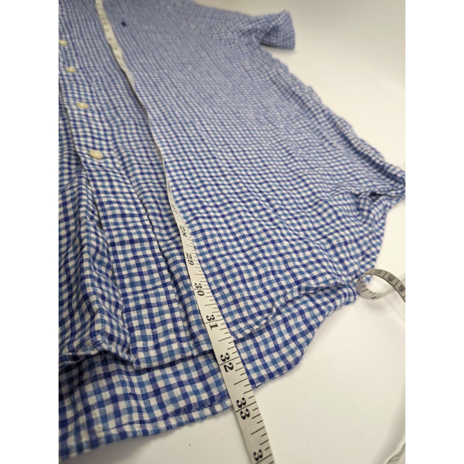 Ralph Lauren Ralph Lauren Linen Shirt Men's XL Blue Checked Button-Down Short Sleeve Vintage Size US XL / EU 56 / 4 - 4 Thumbnail