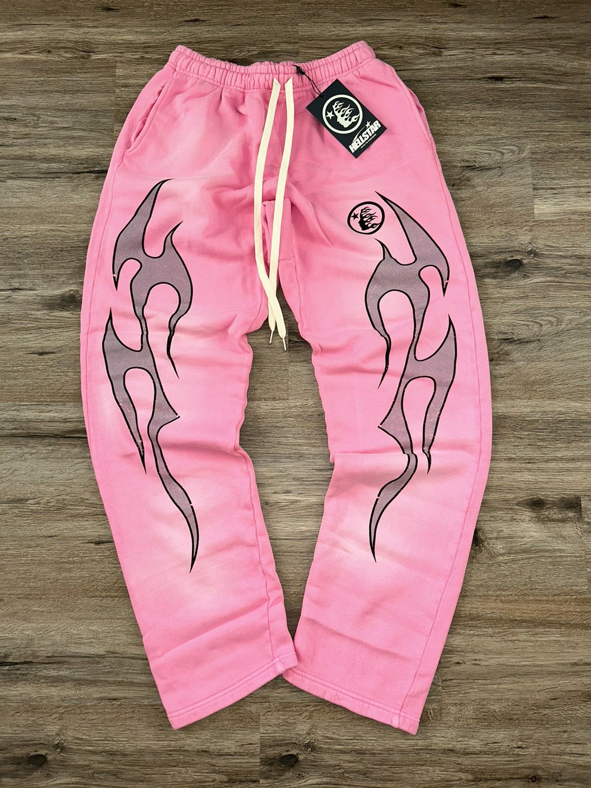 image of Hellstar Pink Glitter Flame Sweatpants, Men's (Size 34)