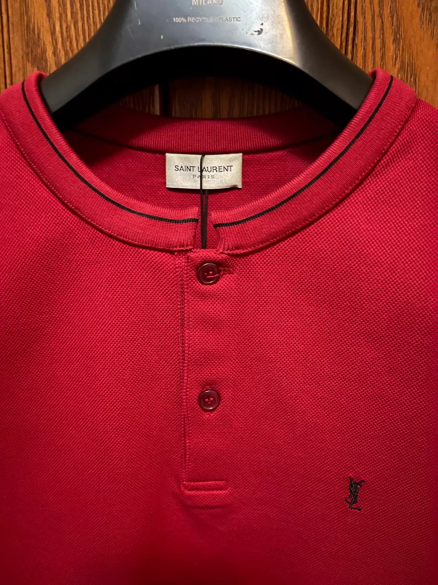 Saint Laurent Paris Saint Laurent Slim Fit Henley Neck Polo L Dark Red Size US L / EU 52-54 / 3 - 4 Thumbnail