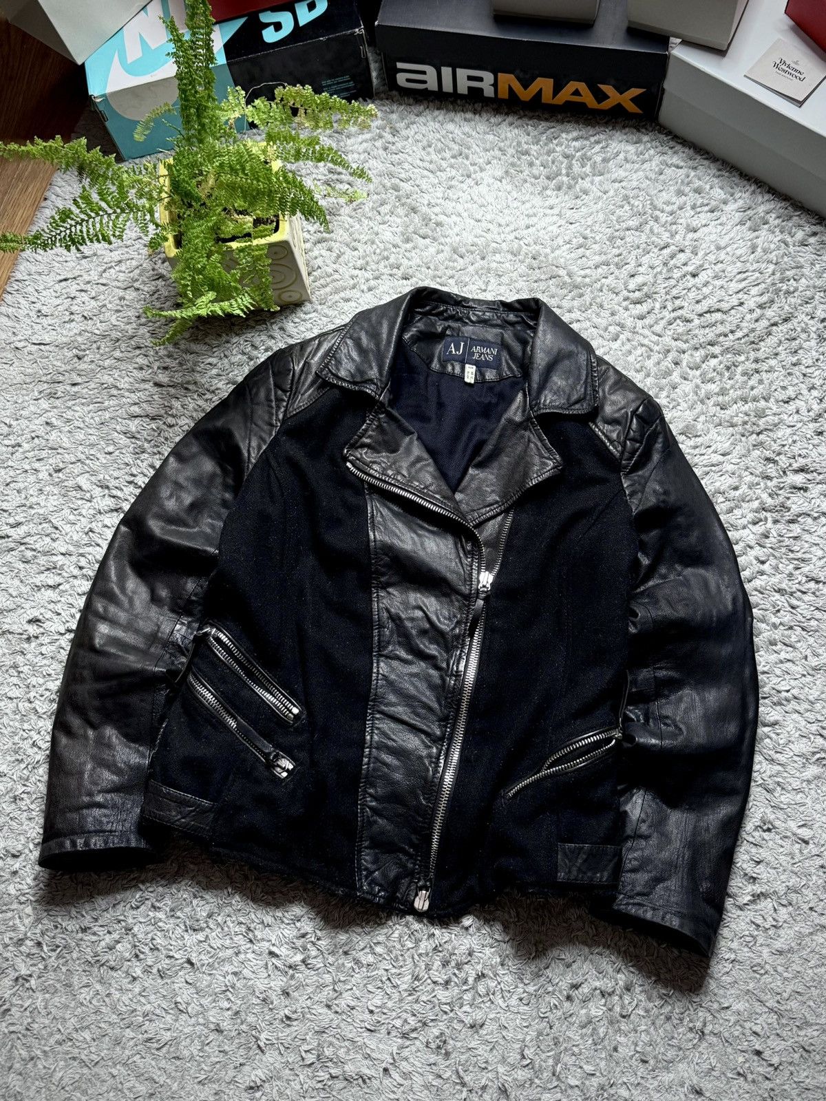 Emporio Armani 00s Emporio Armani Leather Jacket Rare Luxury Vintage Size L / US 10 / IT 46 - 2 Thumbnail