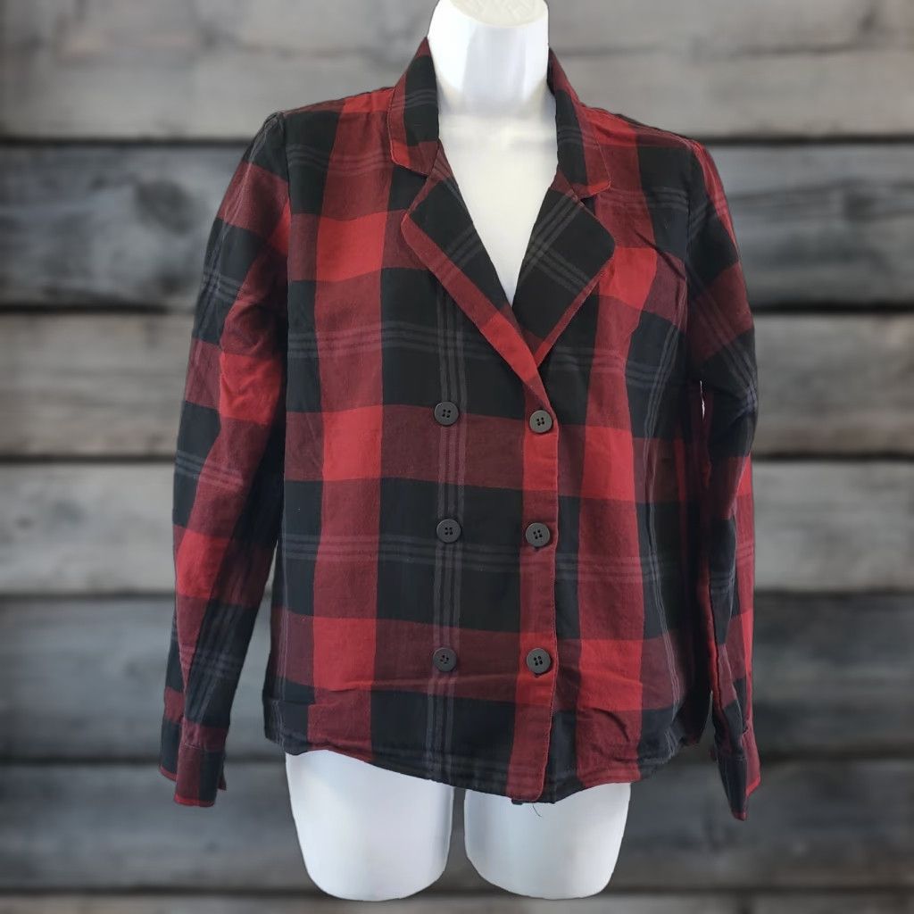 Zara Zara Womens Top Blouse Plaid Button Front Long Sleeve Size M Black Red Cotton Shirt Womens Size M / US 6-8 / IT 42-44 - 1 Thumbnail