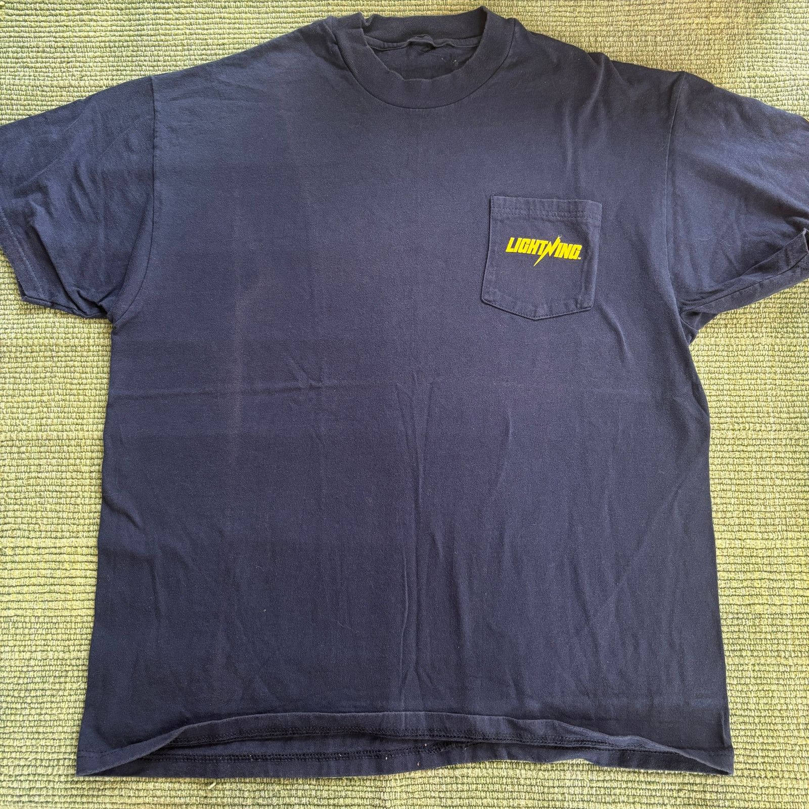 Vintage Faded 90s Cotton Blue "Lightning" Branded Pocket Tee Shirt Size US XL / EU 56 / 4 - 2 Thumbnail