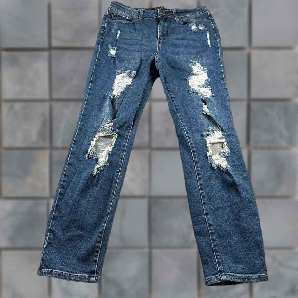 Vintage Judy Blue Jeans Women's Boyfriend Fit Distressed Stretch Blue 30 Inseam 27.5" Size 11/30 Moderate Wash High Rise Size 30" / US 8 / IT 44 - 1 Thumbnail