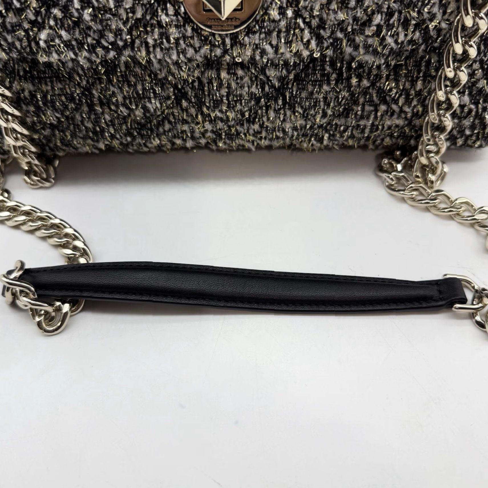 Vintage kate spade new york Natalia Gray Tweed Shoulder Bag Purse Chain Turn Lock Small Gray Geometric Designer Women Size ONE SIZE - 7 Thumbnail