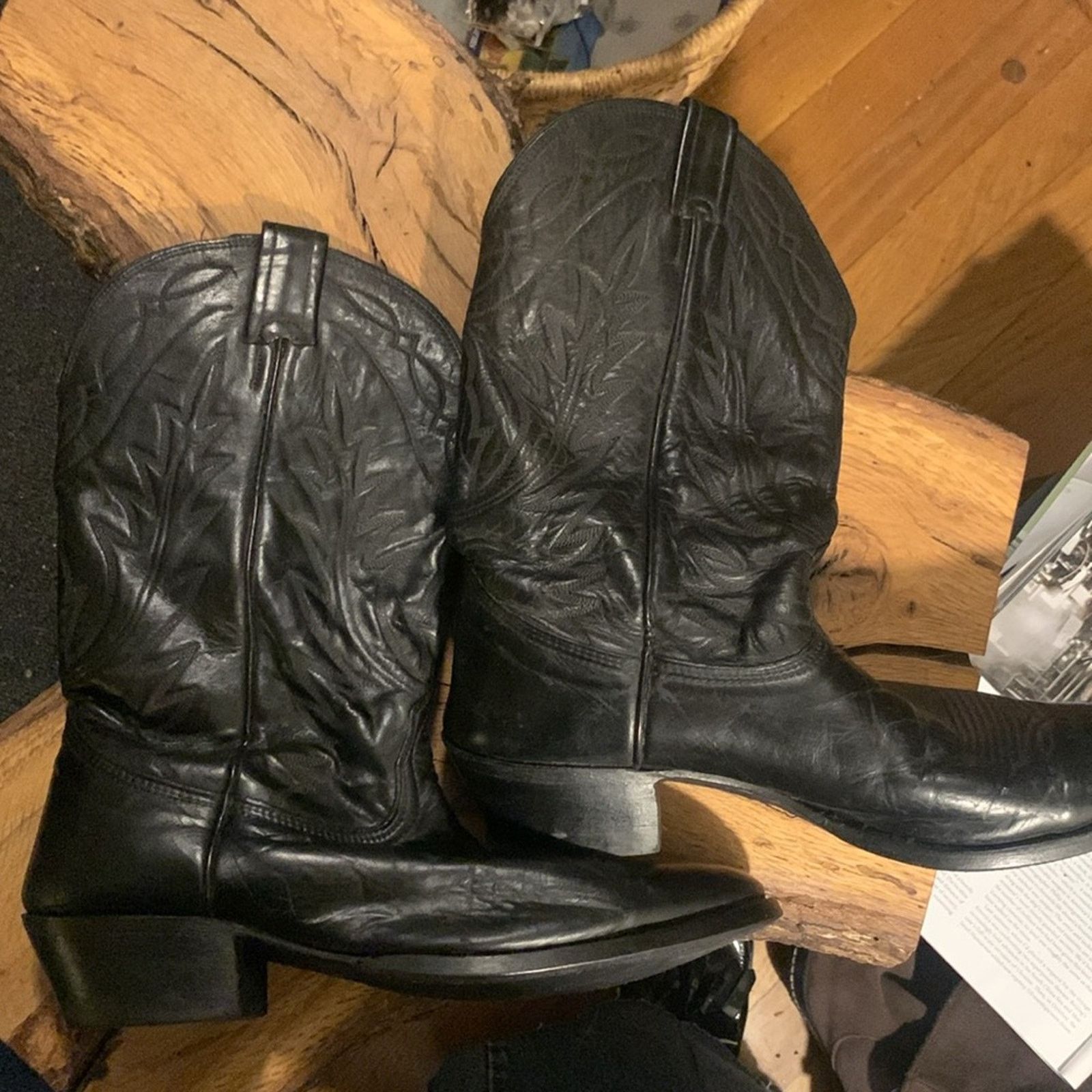 Nocona Boots Nocona mens black leather cowboy boots with flame stitching Size US 10 / EU 43 - 5 Thumbnail