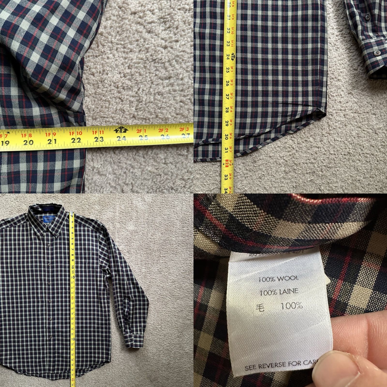 Pendleton Shirt Mens Medium Button-Down 100% Wool Blue Red Tan Checks