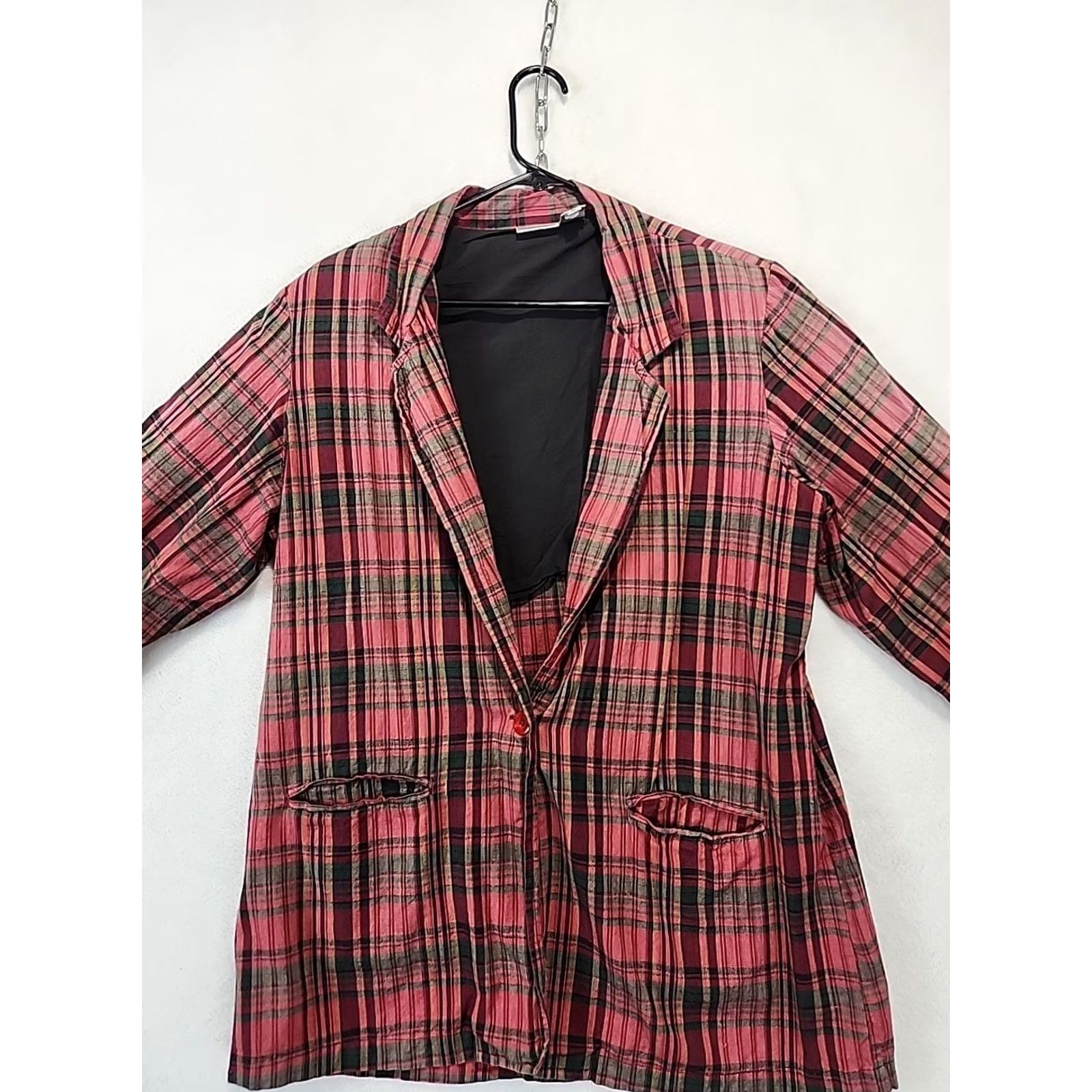 Vintage Newport News Vintage Plaid Button Up Women’s Blazer L Red Three-Button Sleeve One-Button Front Lined Career Office Size L / US 10 / IT 46 - 2 Thumbnail