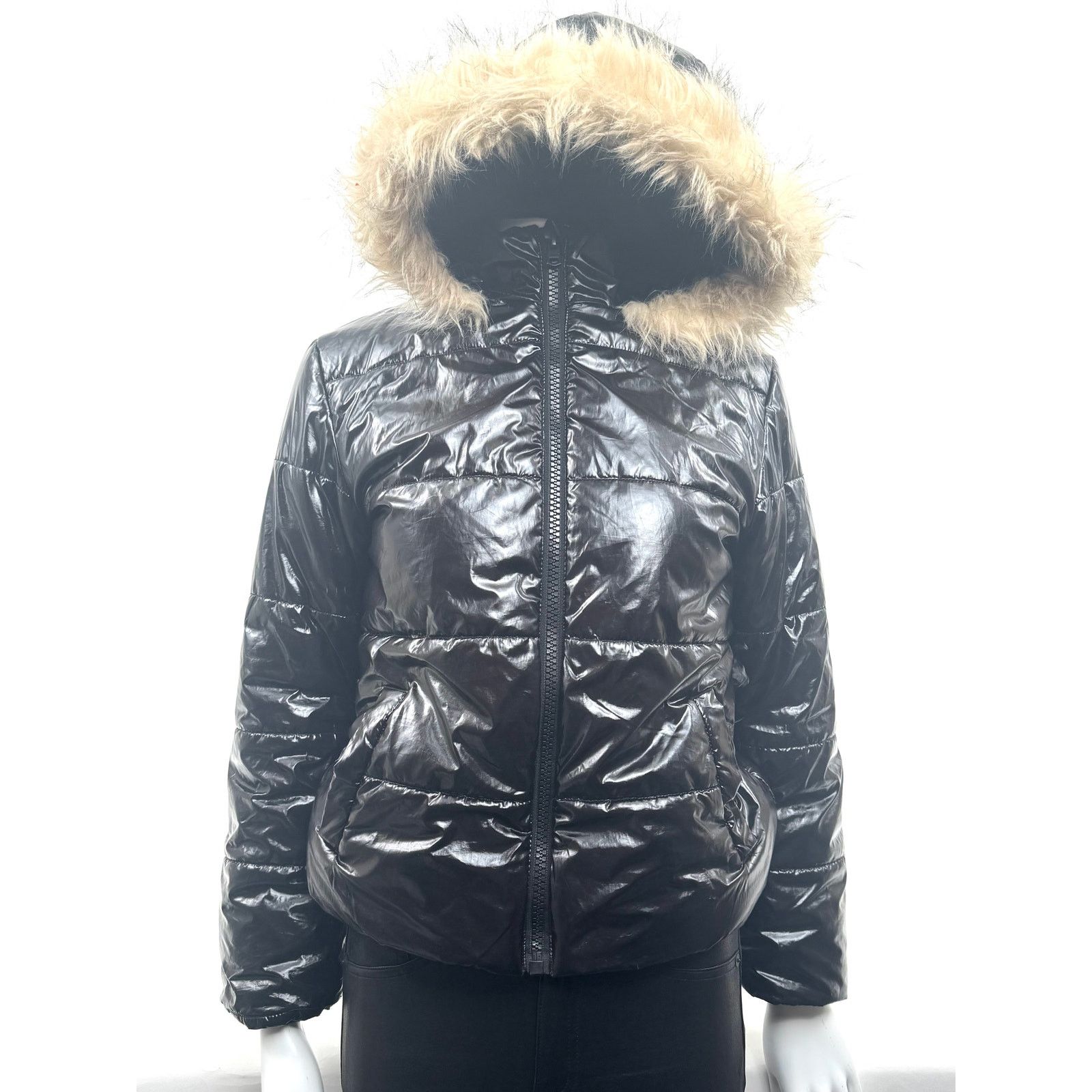 Hudson Puffer Jacket Faux Fur Hood Size L Fits Women’s XS