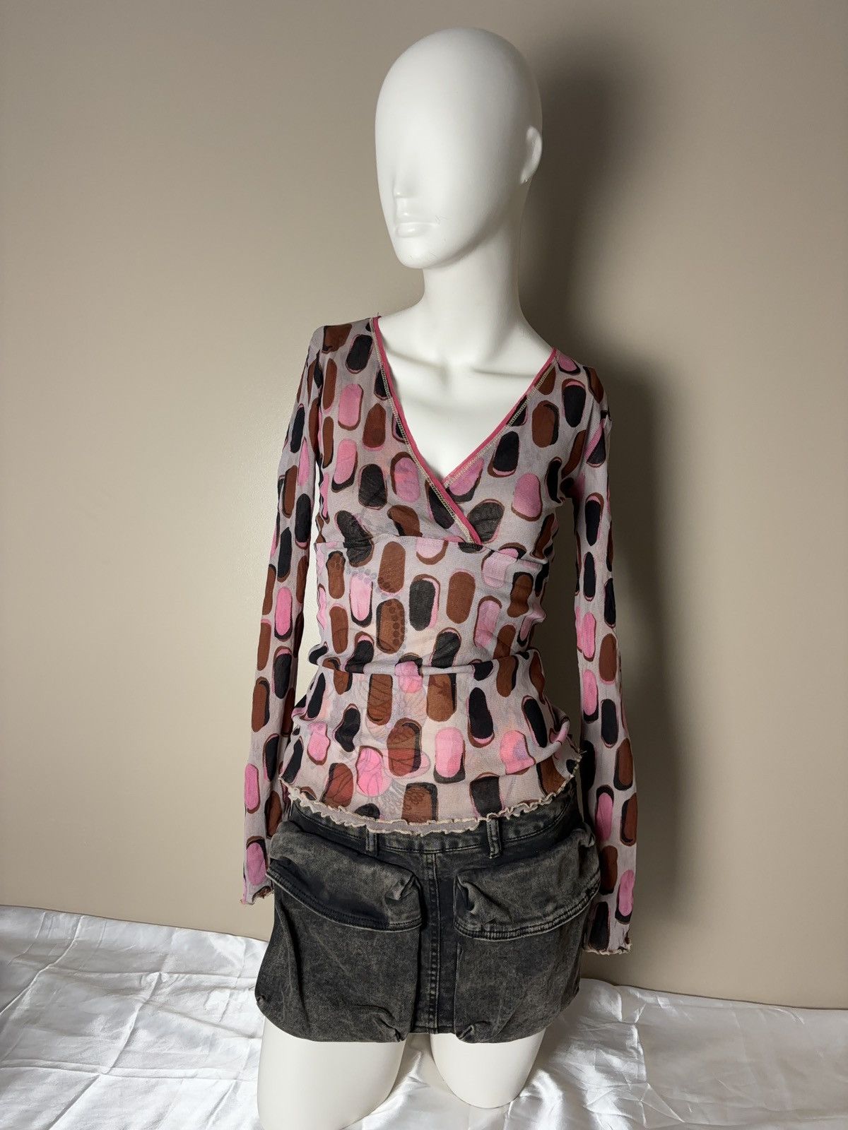 Japanese Brand × Vintage 2 Layers mesh printed vintage long sleeve top Vivienne style Size S / US 4 / IT 40 - 2 Thumbnail