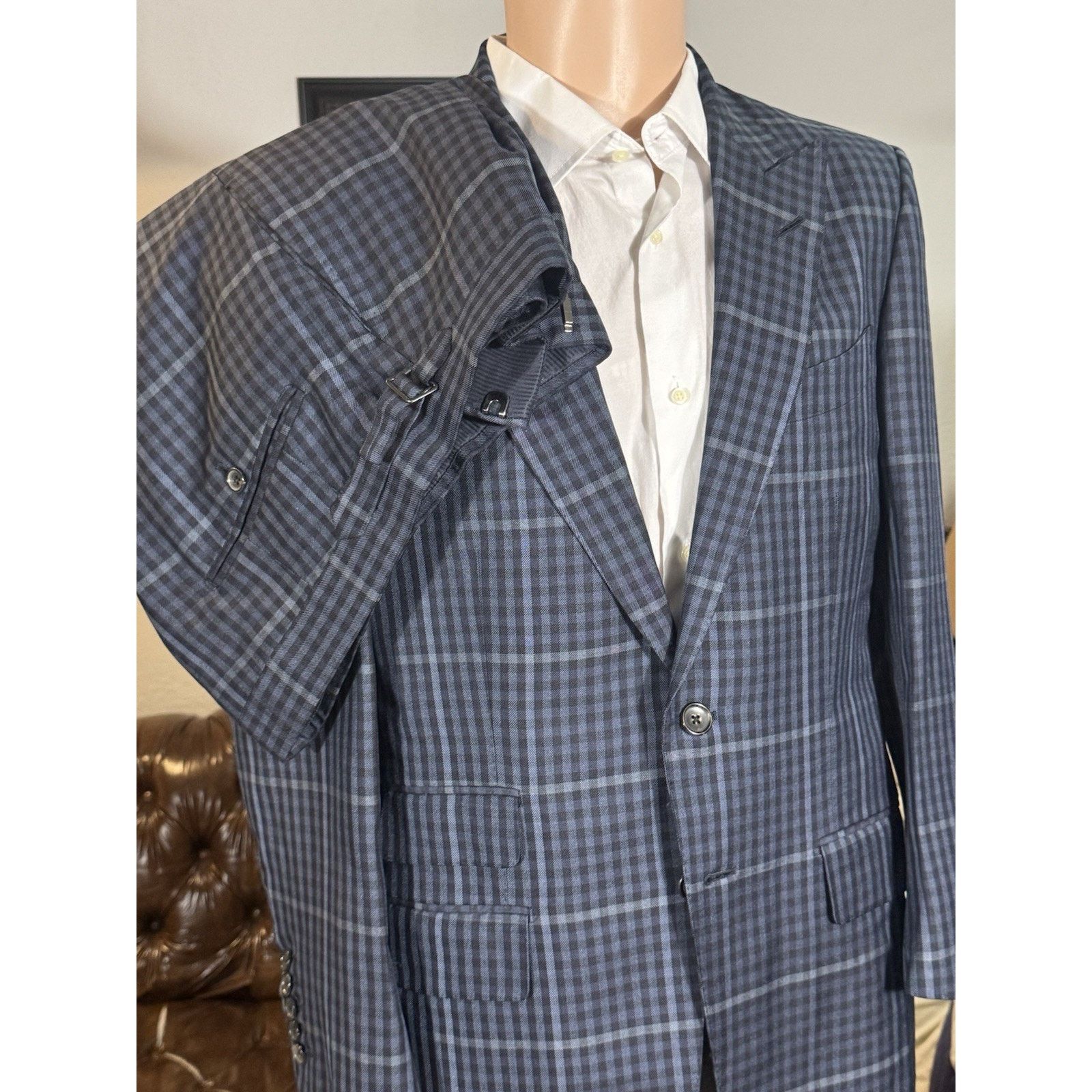 Tom Ford Tom Ford Blue Plaid Peak Lapel Suit 48 38R US O'Connor 34x27 Size 38R - 4 Thumbnail