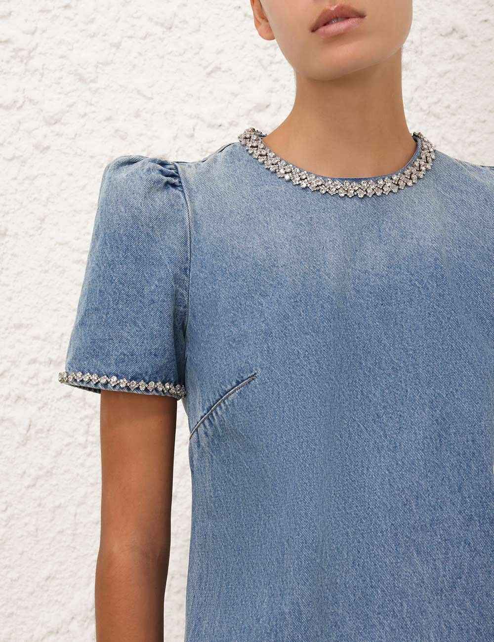 Zimmermann oc11z1025 Crush Embellished Denim Dress in Blue Size L / US 10 / IT 46 - 5 Thumbnail