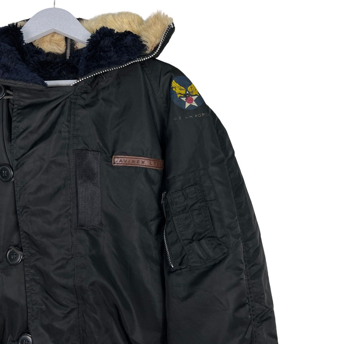 Avirex 🔥 VINTAGE AVIREX US AIR FORCE FUR HOODIE BOMBER JACKET Size US L / EU 52-54 / 3 - 6 Thumbnail