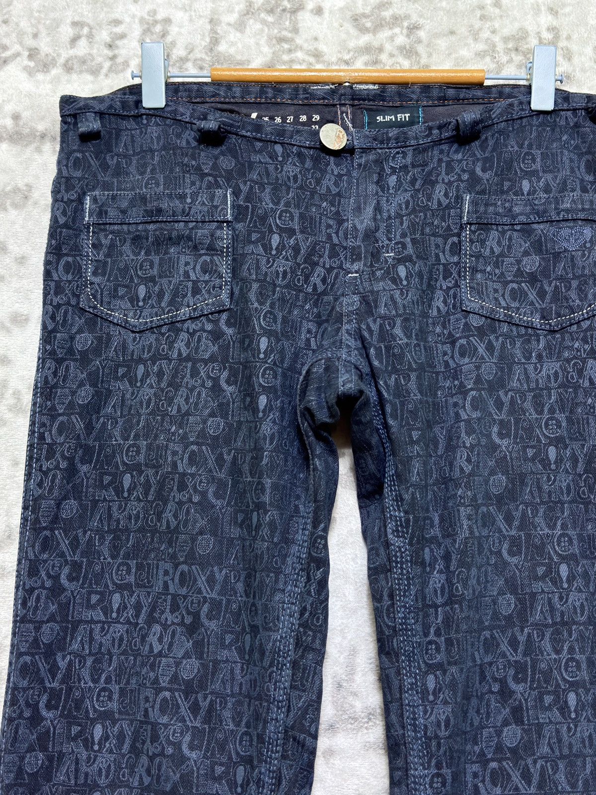 Quicksilver Vintage Roxy Monogram Graphic Bush Pants Low Rise Denim Size 32" / US 10 / IT 46 - 4 Thumbnail