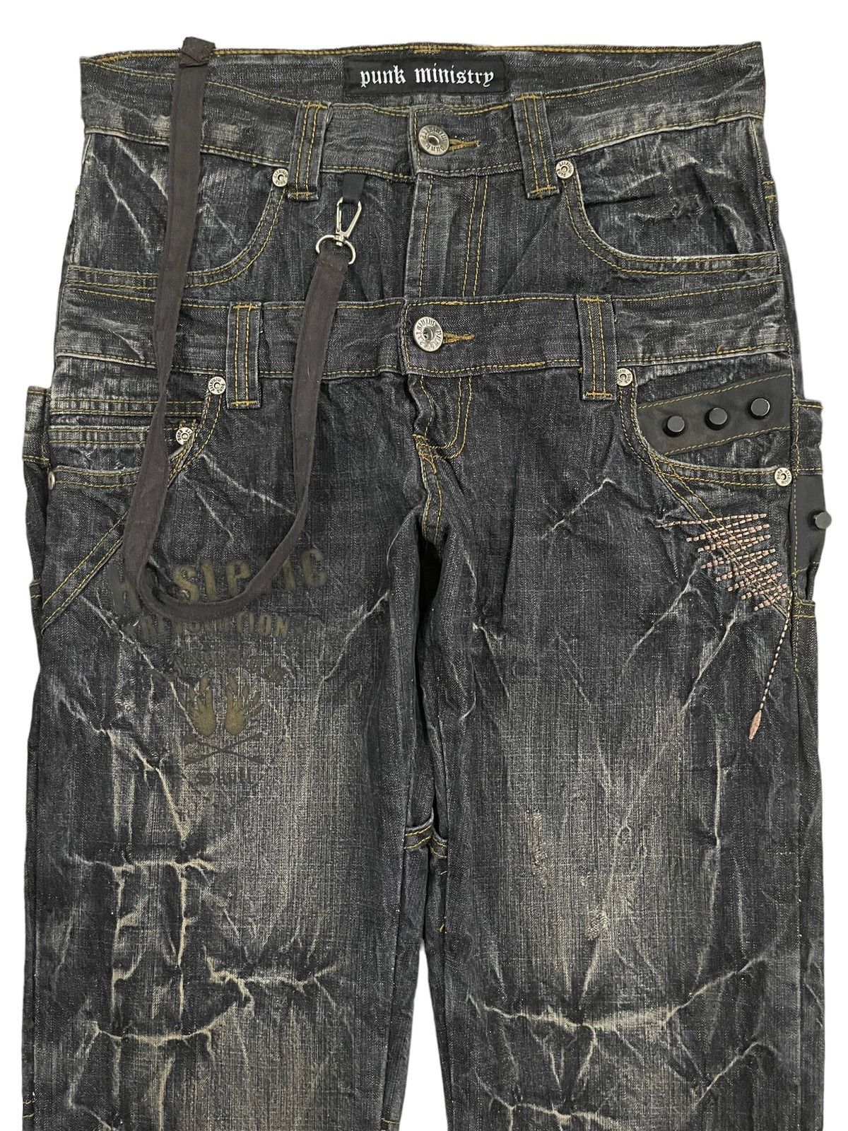 If Six Was Nine Vintage Japan Punk Ministry Double Waist Bondage Style Jeans Size US 31 - 10 Thumbnail