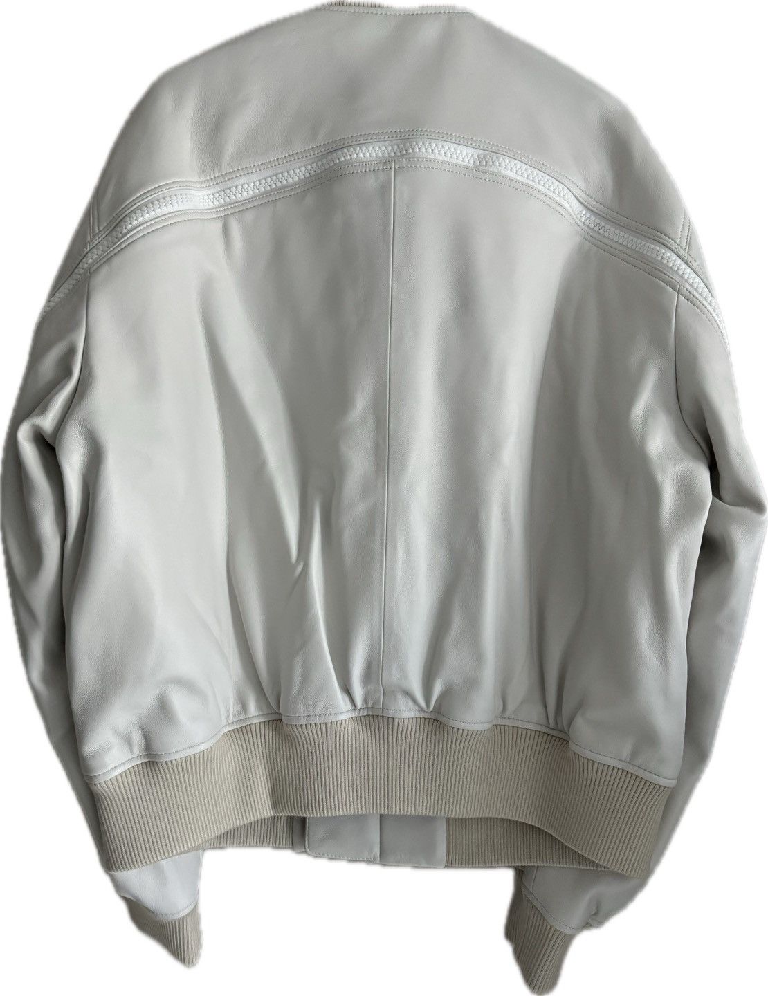 Dries Van Noten AW22 Lanvers Back zipped Leather Bomber Jacket Ecru MA-1 Size US L / EU 52-54 / 3 - 10 Thumbnail