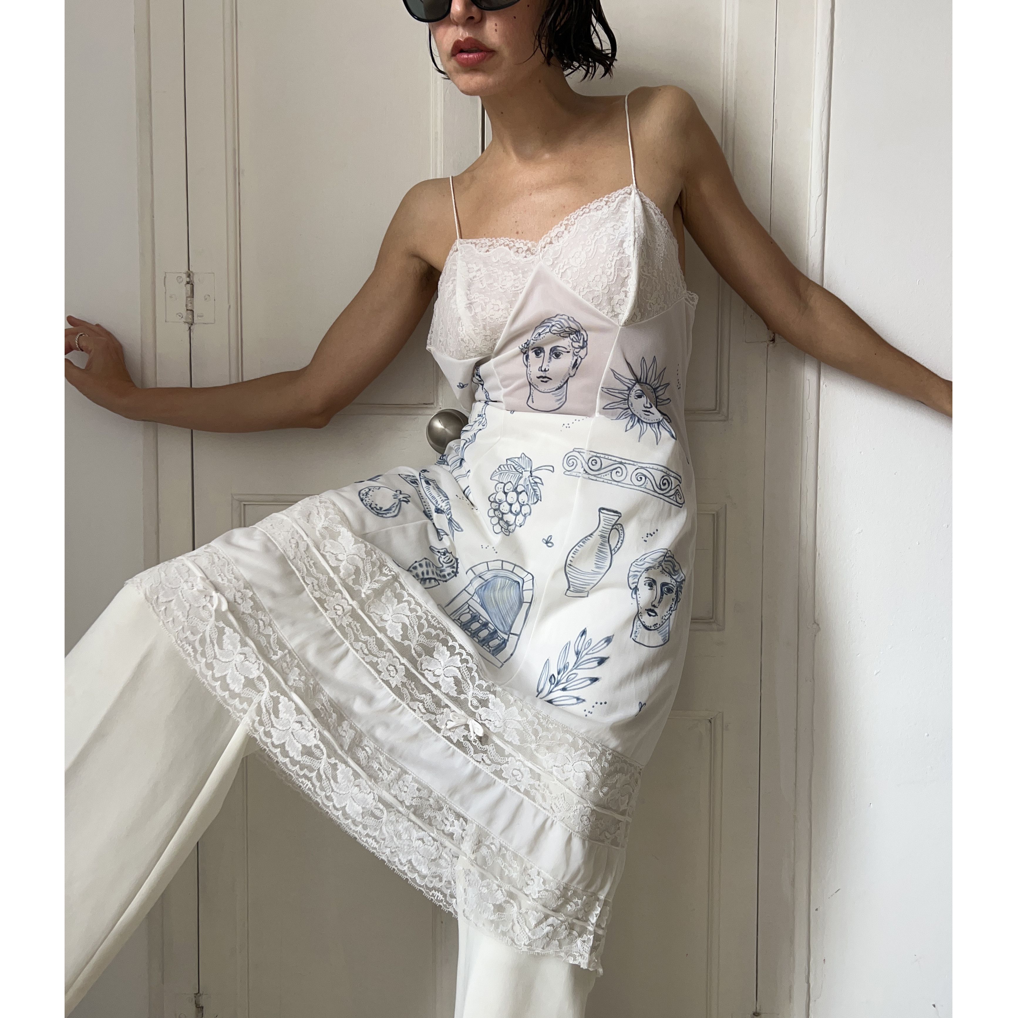 Custommade Vintage Hand-Painted Greek Slip Dress Size M / US 6-8 / IT 42-44 - 2 Thumbnail