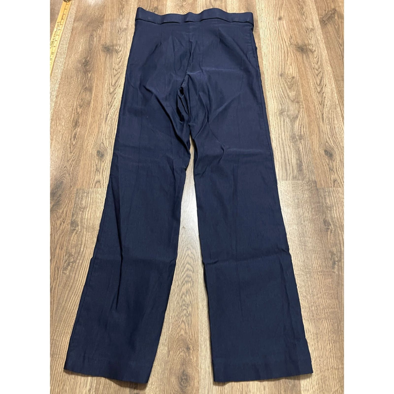 Vintage One Pants Women's Medium Navy Blue Pull on Button Fly Flared Pants Casual Regular Inseam 30" Size M Blue Womens Size 32" / US 10 / IT 46 - 2 Thumbnail