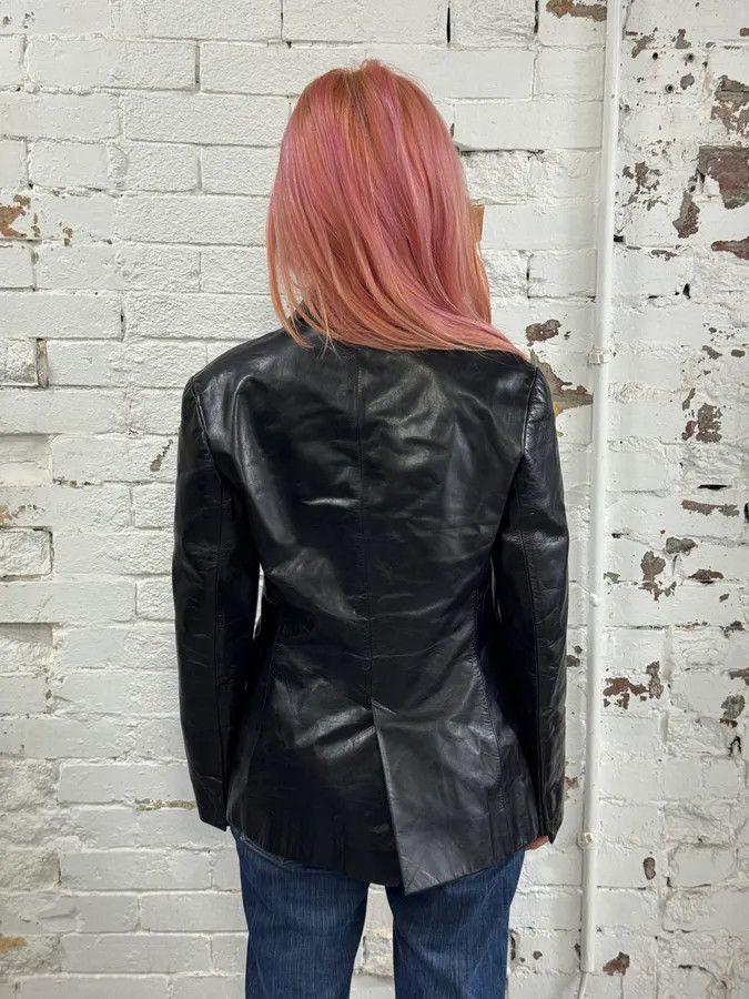Prada 2000s Prada Black Minimalist Leather Blazer Jacket Size M / US 6-8 / IT 42-44 - 3 Thumbnail