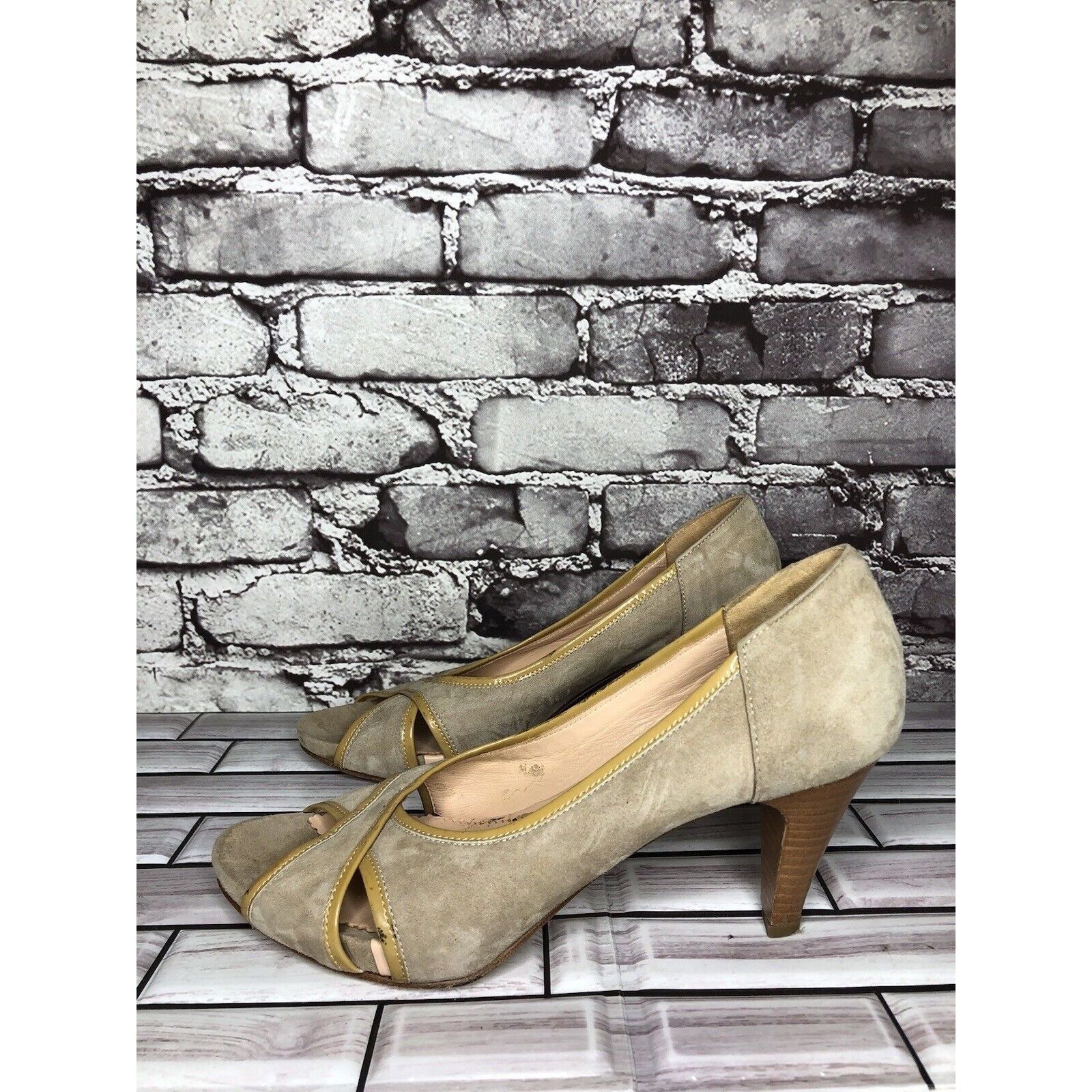 Other Edas Beige Suede Leather Patent Lining Peep Toe Dress Heels Size US 10 / IT 40 - 13 Thumbnail