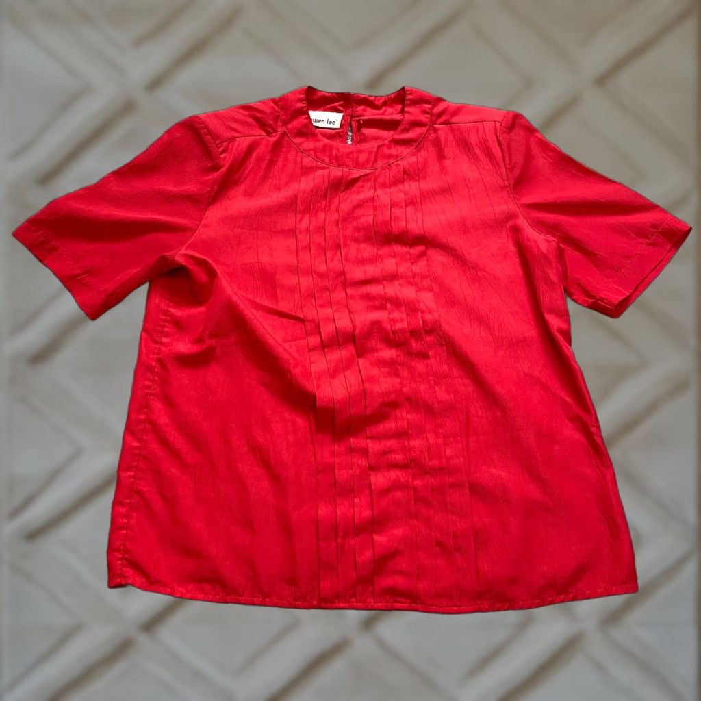 Lee VINTAGE Lauren Lee Blouse Top Womens 10 Red Ruffle Short Sleeve Professional Comfort Wear Size L / US 10 / IT 46 - 1 Thumbnail