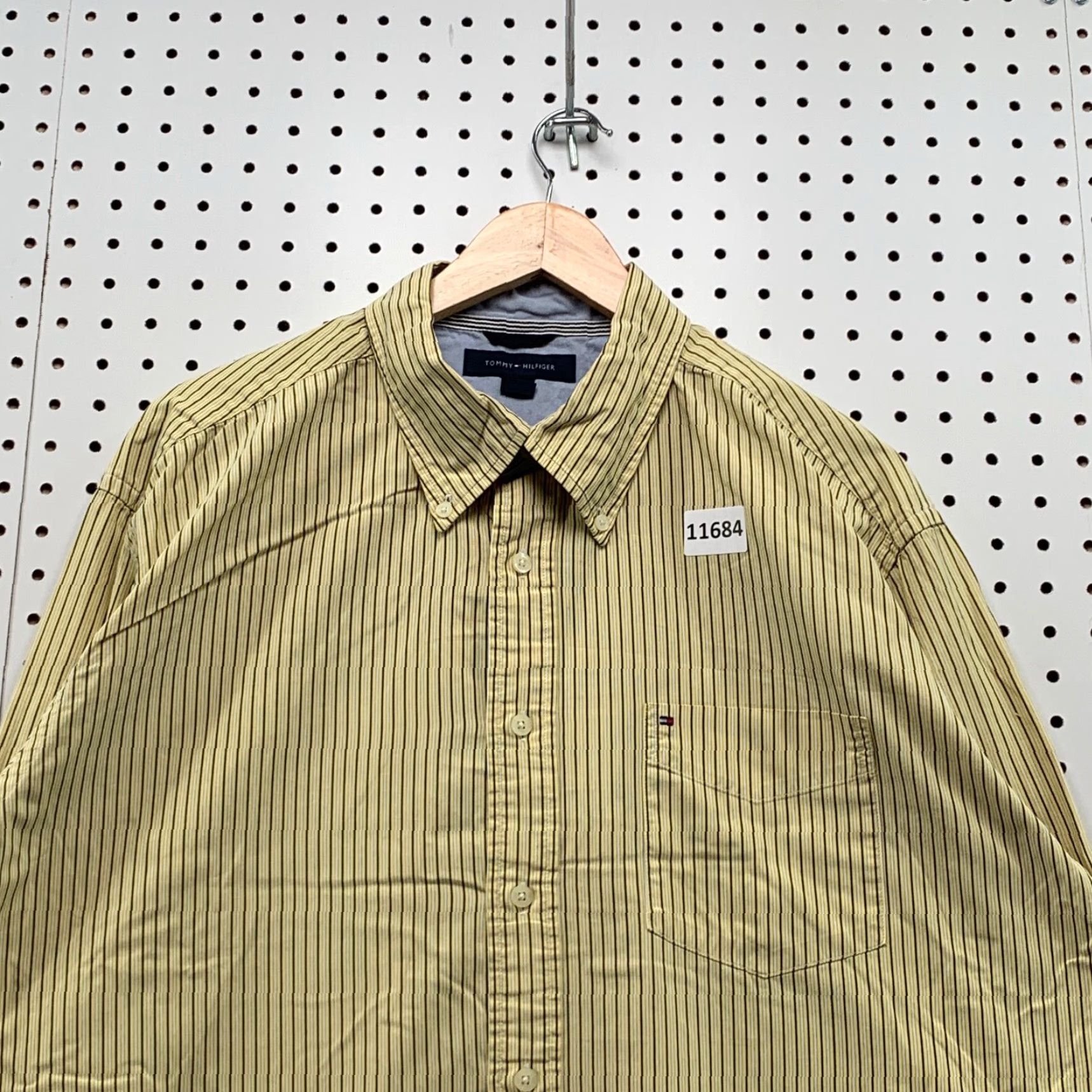 Tommy Hilfiger Tommy Hilfiger Button-Up Shirt XL Mens Yellow Blue Striped Long Sleeve Pocket Logo Size US XL / EU 56 / 4 - 2 Thumbnail