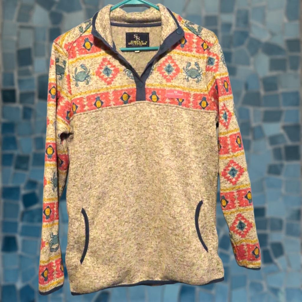 Vintage Simply Southern Women's Sweatshirt Pullover Knit Ocean Theme Gray Size M / US 6-8 / IT 42-44 - 1 Thumbnail