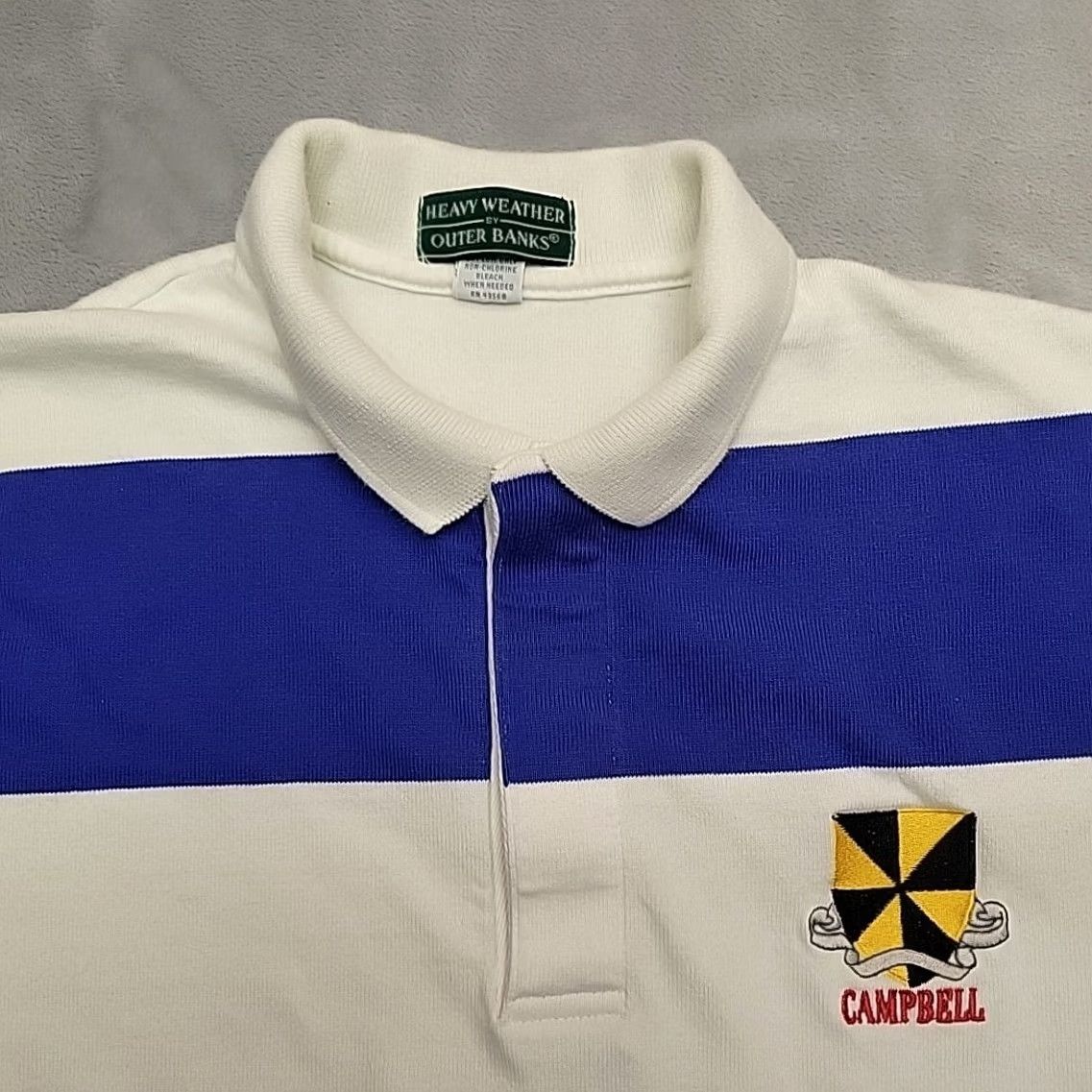 Vintage VTG Rugby Shirt Men L Blue White Stripe Campbell Crest Heavy Weather Made in USA Size US L / EU 52-54 / 3 - 3 Thumbnail