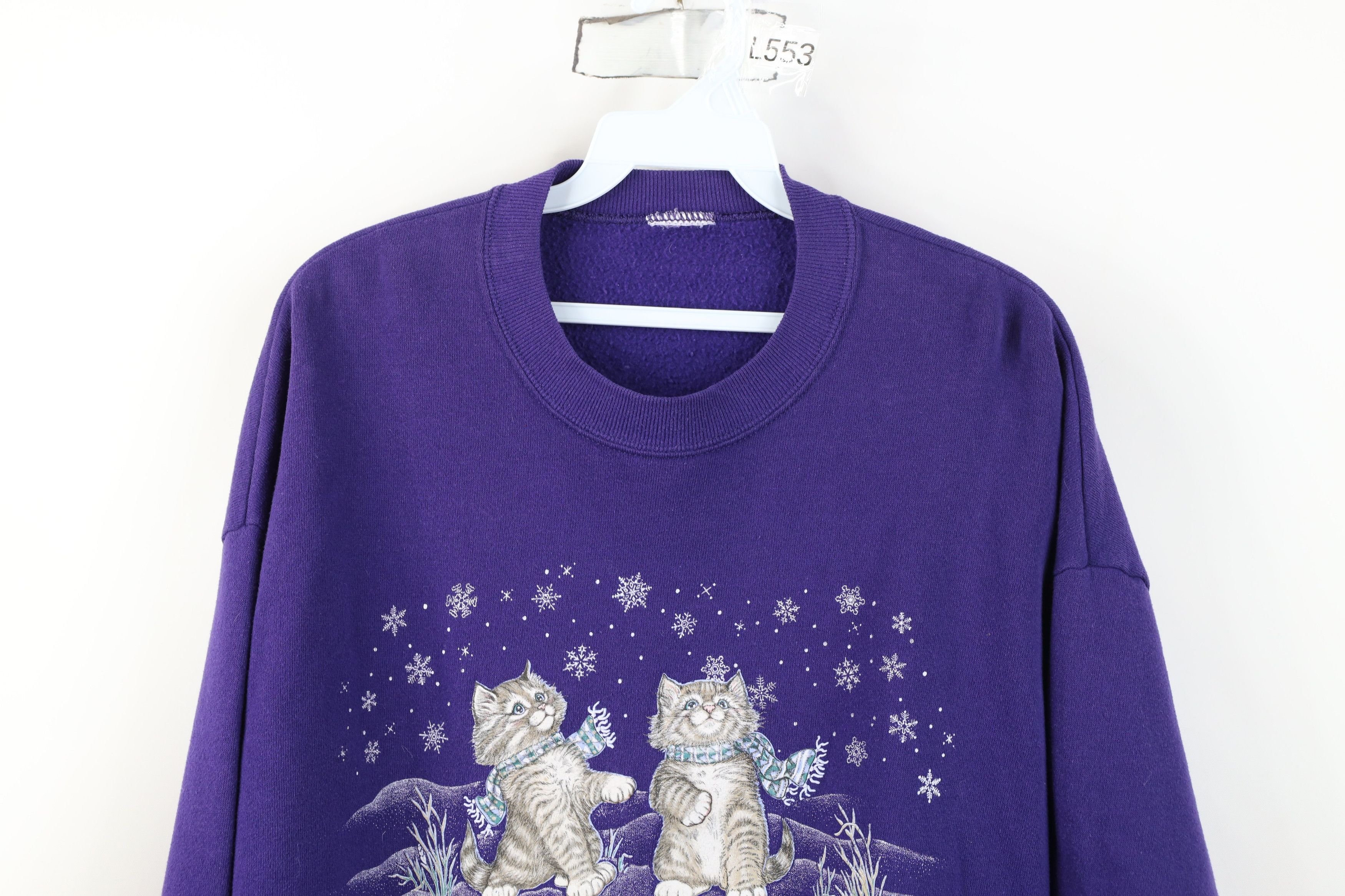 Vintage Vintage 90s Streetwear Christmas Cat Kitten Sweatshirt Size L / US 10 / IT 46 - 2 Thumbnail