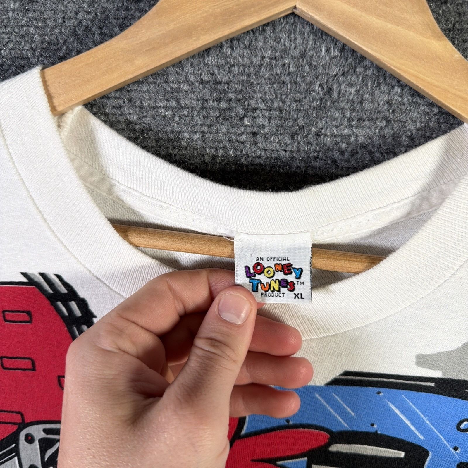 Warner Bros Vintage Looney Tunes Shirt Mens XL White 90s USA AOP Hip Hop Size US XL / EU 56 / 4 - 3 Thumbnail