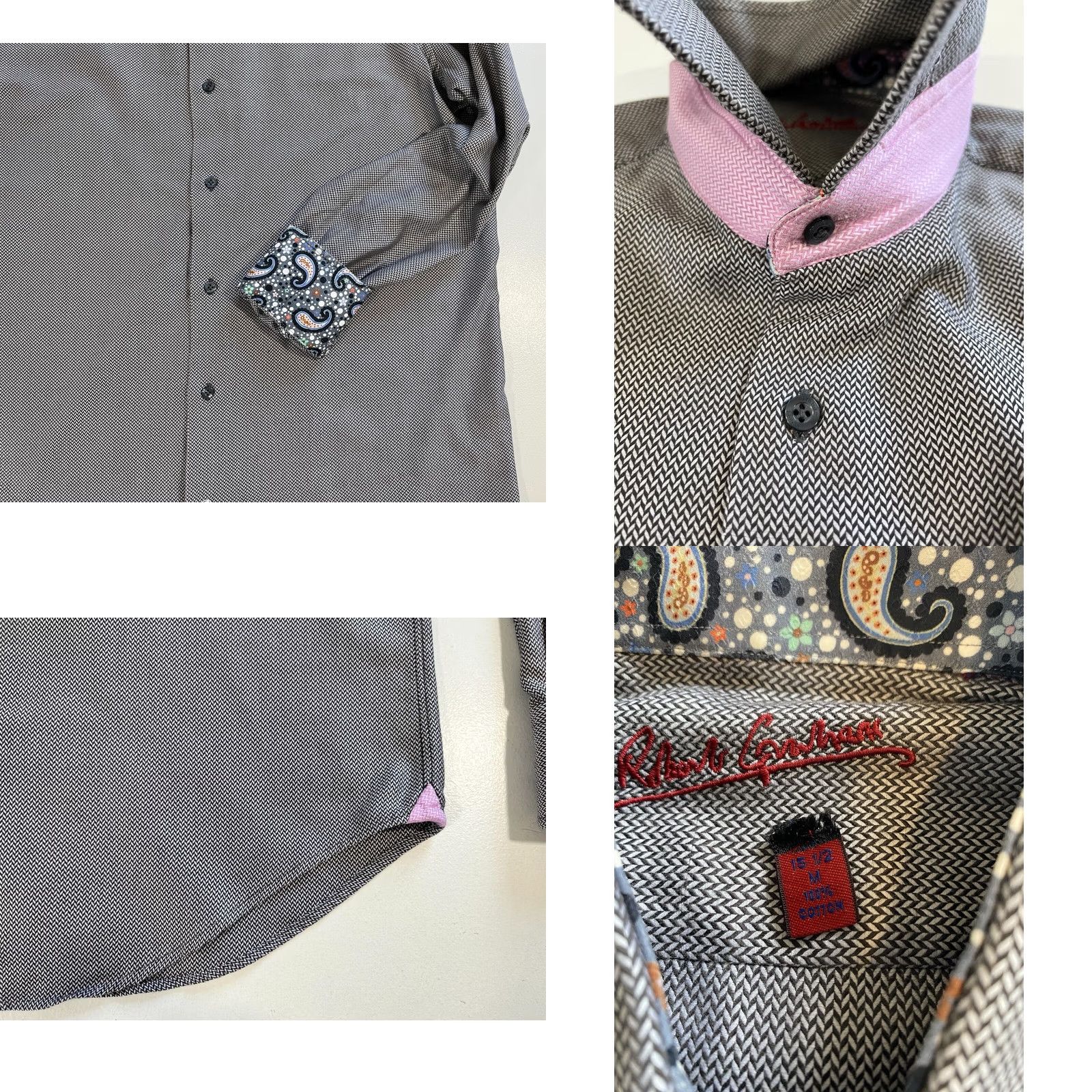 Robert Graham VINTAGE Robert Graham Button-Up Weave ShirtMens M Gray Cotton Paisley Cuffs, Collar 15.5 39-15.5 Size US M / EU 48-50 / 2 - 8 Thumbnail
