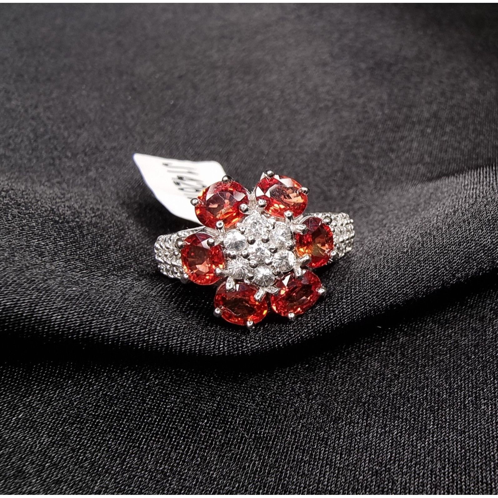 Other Sterling Silver 925 Red Ruby Floral Cluster Ring With White Size ONE SIZE - 3 Thumbnail