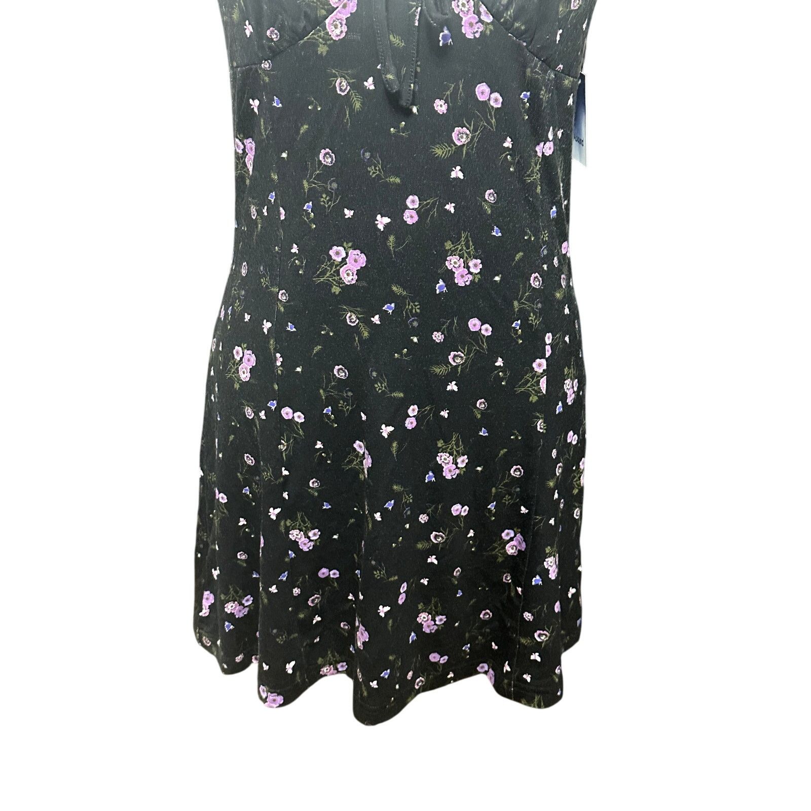 Other Abound Mini Dress V-Neck Tie Front Floral Black/Purple M NWT Size M / US 6-8 / IT 42-44 - 4 Thumbnail