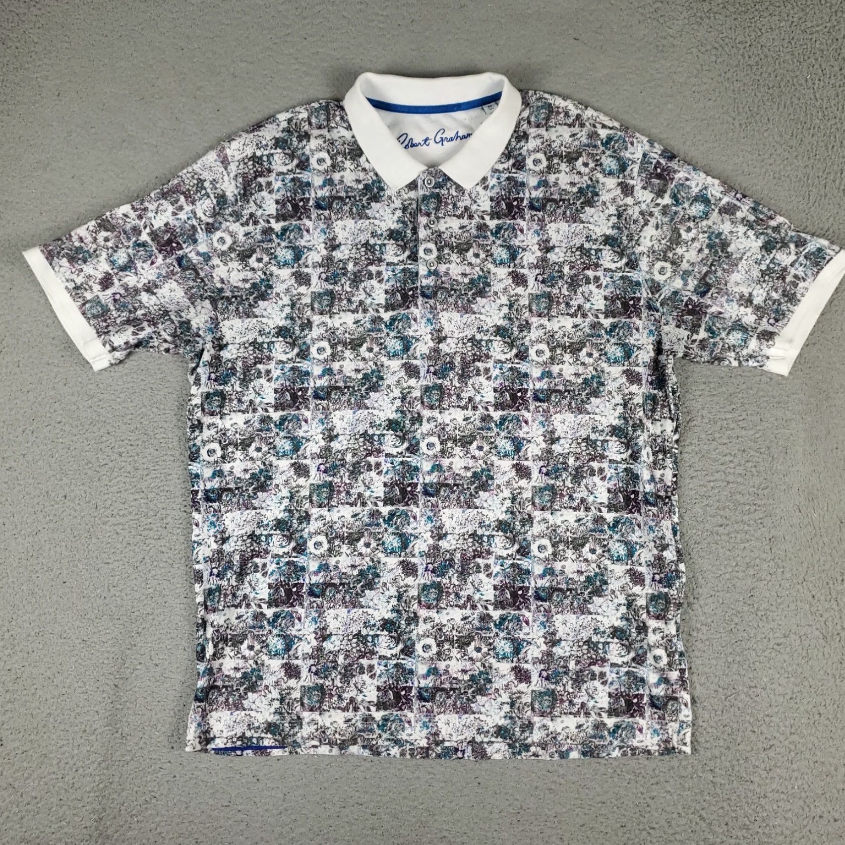 Robert Graham Robert Graham Polo Shirt Men Medium White Blue Abstract Geometric Logo Button-Front Short Sleeve Mens Size US M / EU 48-50 / 2 - 2 Thumbnail