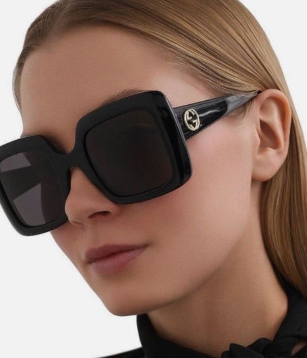 image of New Gucci Grey Rectangular Ladies Sunglasses Gg0896S 001 in Black Gold, Women's