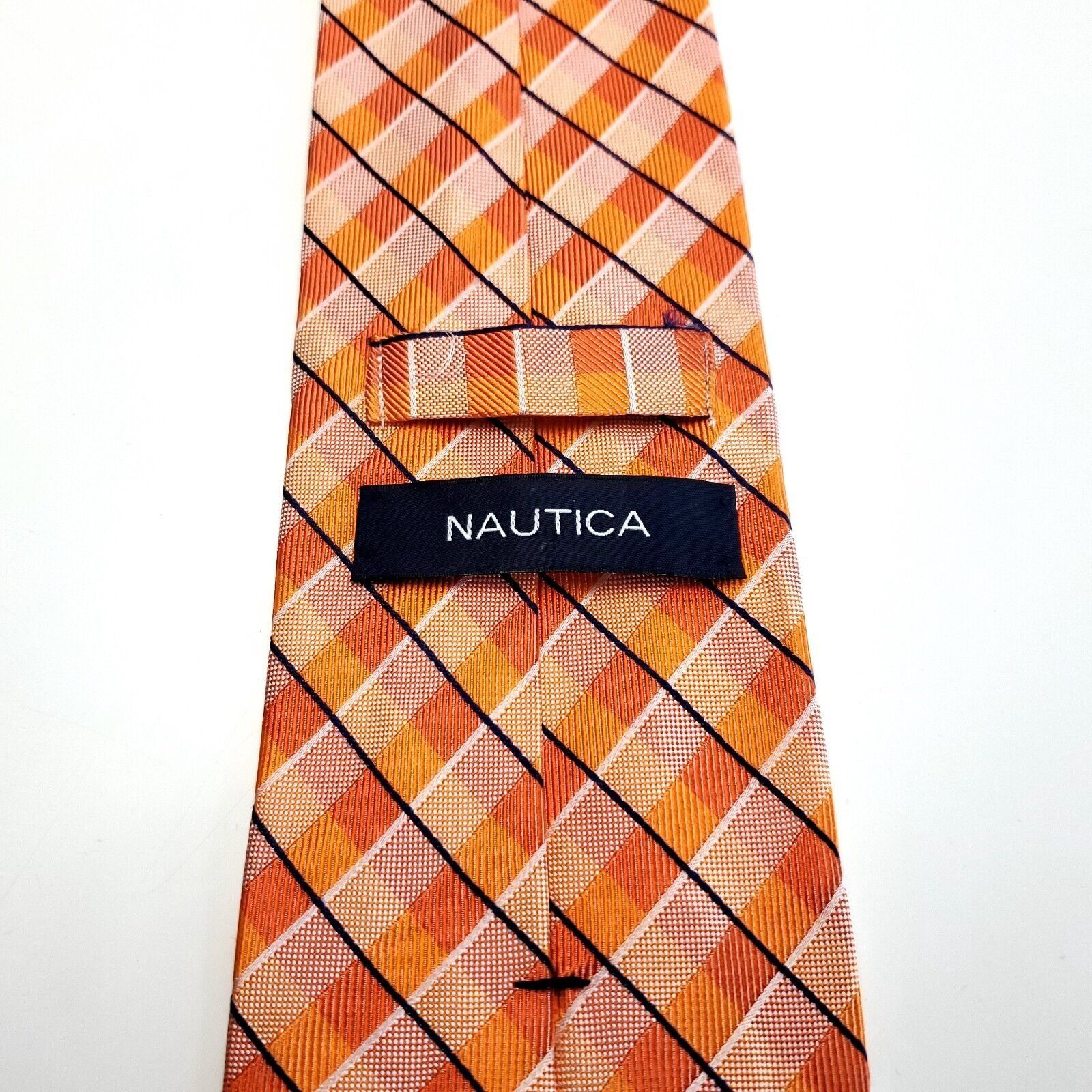 Nautica Nautica Orange Silk Tie Woven Striped Size ONE SIZE - 4 Thumbnail