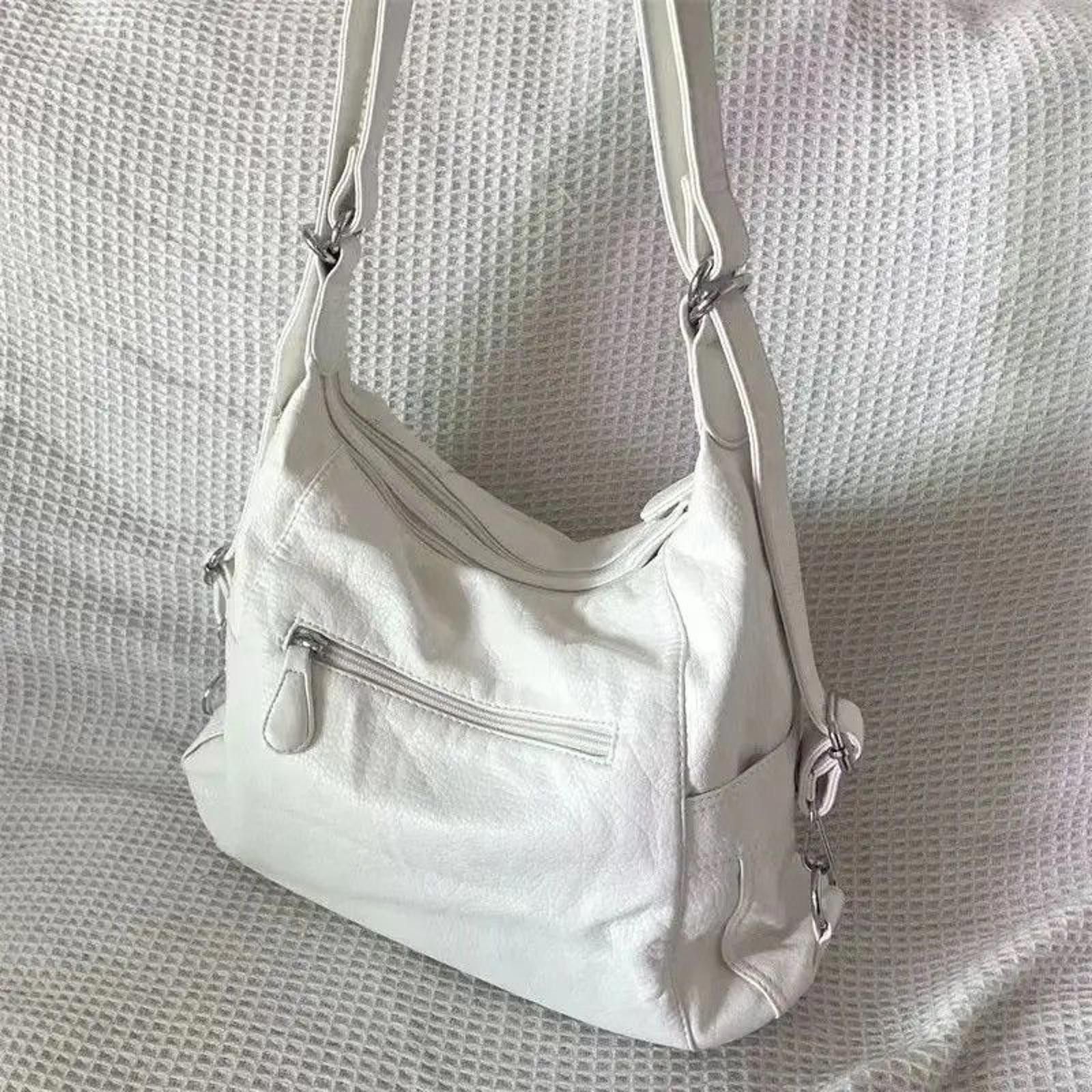 Vintage Stylish White Shoulder Bag with Zipper Accents Size ONE SIZE - 4 Thumbnail