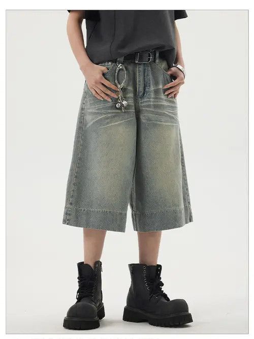 Japanese Brand × Jean American retro washed distressed loose denim shorts Size US 32 / EU 48 - 2 Thumbnail