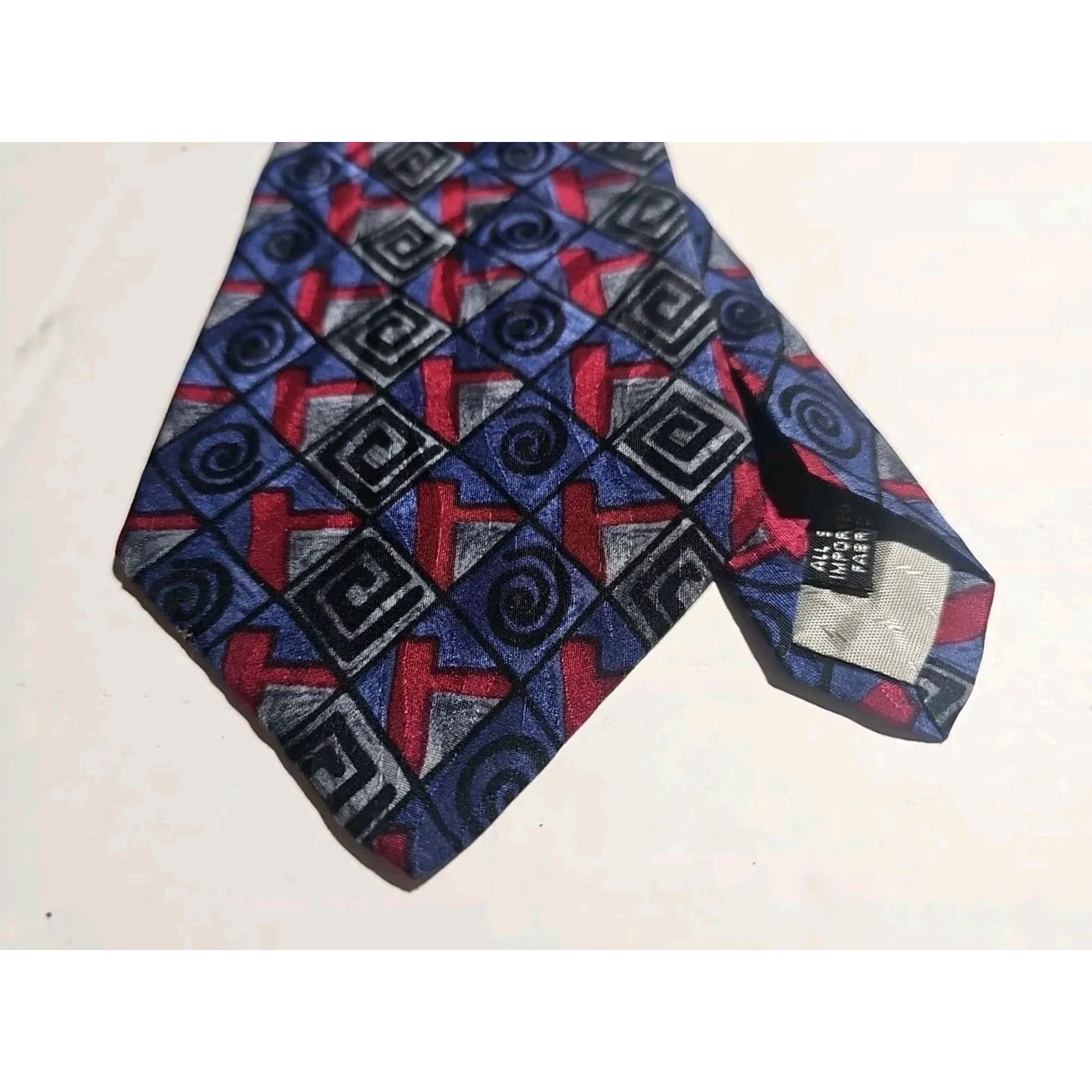 Albert Nipon Albert Nipon Studio Geometric Silk Neck Tie 57”L 4”W Blue Multi-Color USA Men Tie Size ONE SIZE - 3 Thumbnail