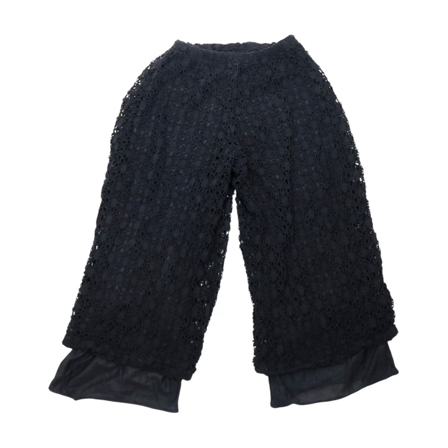 Vintage VINTAGE 90s Black Crochet Knit Wide Leg Pants S Women Cotton Casual Bohemian Hippie Wide-Leg Pants S Women Size 28" / US 6 / IT 42 - 2 Thumbnail