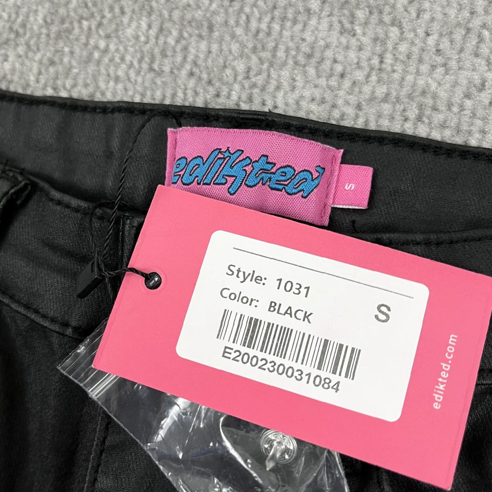 Vintage Edikted Luna Jeans Womens Small 34" Black Faux Leather Flare Stretch Goth NEW Size 28" / US 6 / IT 42 - 2 Thumbnail