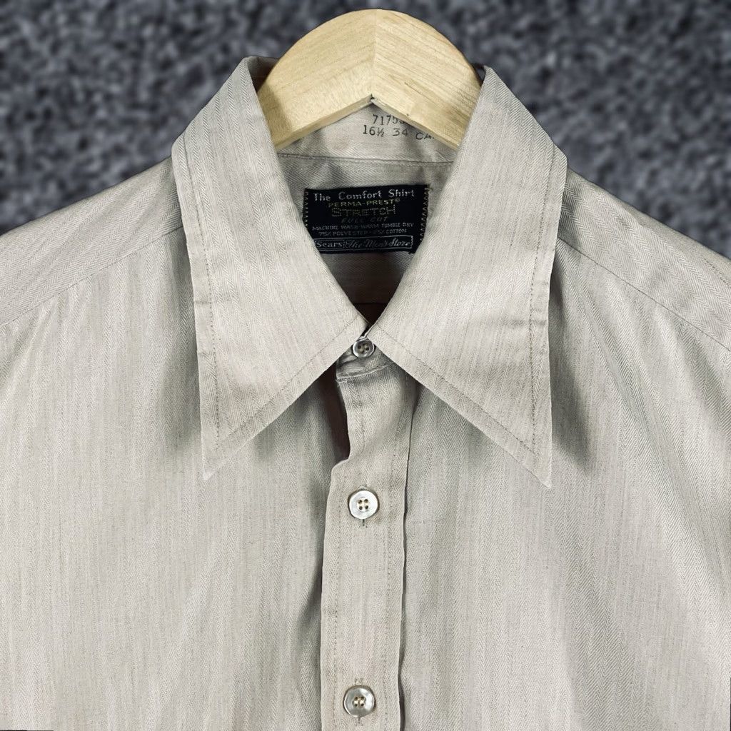 Sears VINTAGE Sears Shirt Mens 16.5 Button Down Perma-Prest Herringbone Weave 70s T729 Size US XL / EU 56 / 4 - 1 Thumbnail