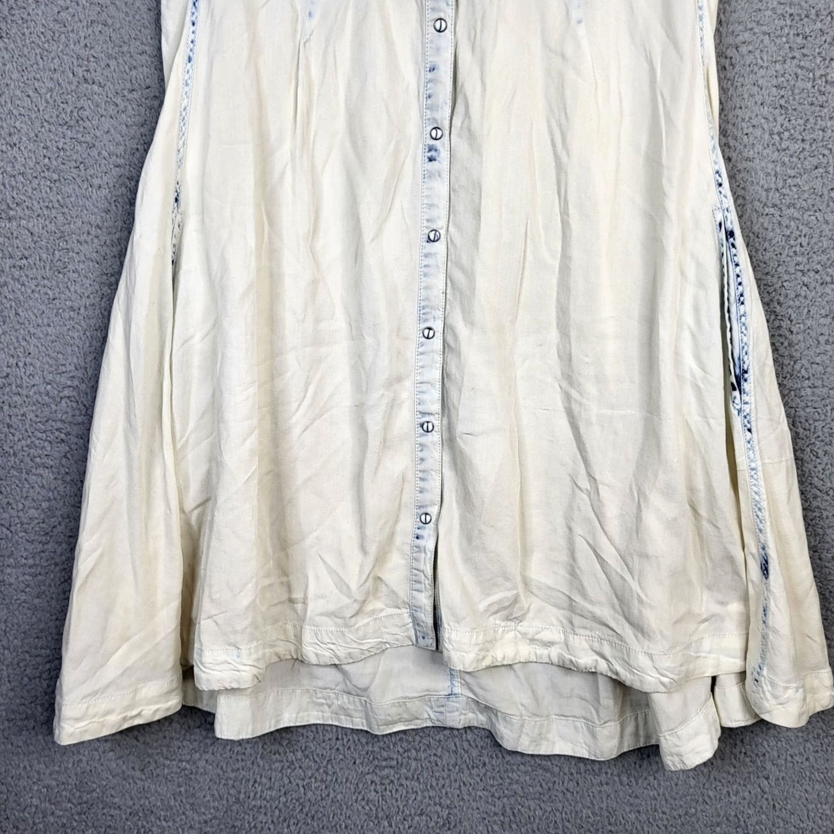 Vintage RYAN MICHAEL Women's Shirt Dress S White Tie-dye Button Snap Collared 100% Tencel Casual Vintage No Size S / US 4 / IT 40 - 2 Thumbnail
