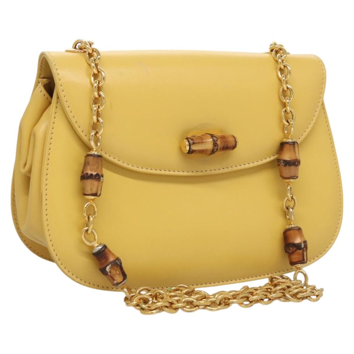 Gucci Bamboo Chain Shoulder Bag Leather Yellow 001 115 1497 Auth Ep8600, Women's