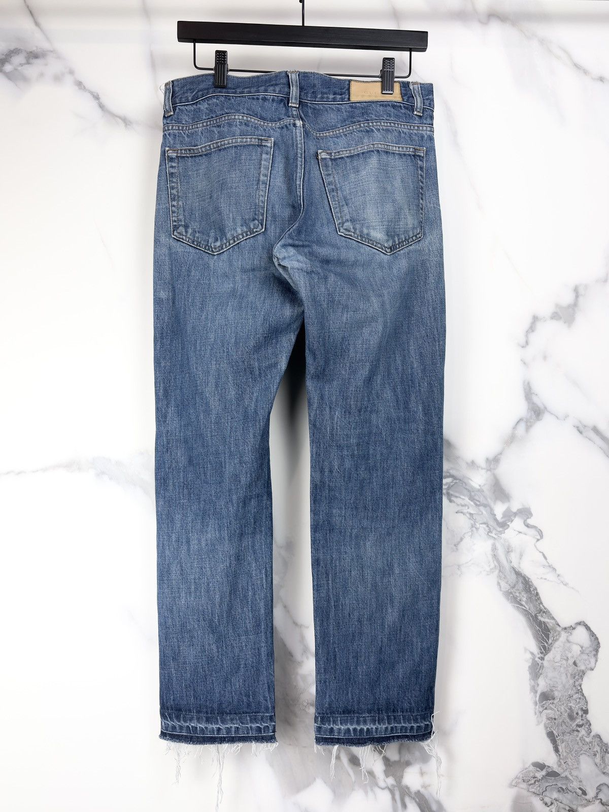 Gucci Gucci Tom Ford Vintage Raw Hem Leather Patch Denim Jeans Size US 30 / EU 46 - 2 Thumbnail