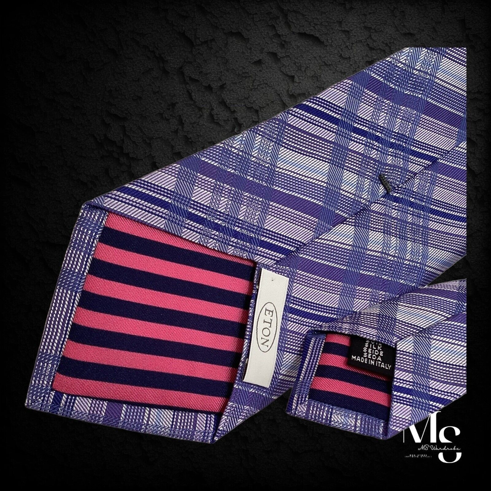 Eton ETON Blue PLaids & Cheks Silk Tie Made In Italy W: 3.25" NWT Size ONE SIZE - 4 Thumbnail