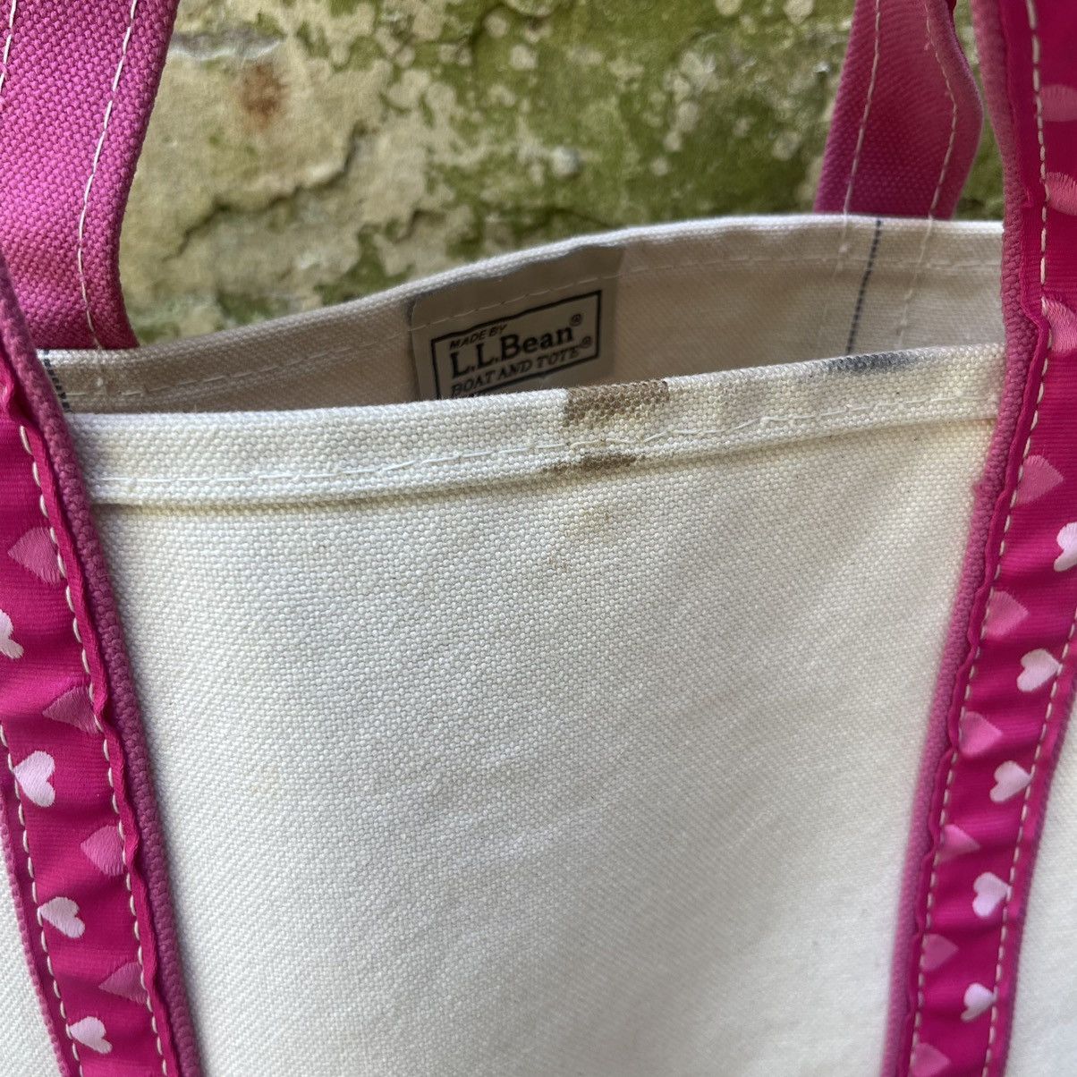 L.L. Bean Vintage L.L.Bean 90s Boat Tote Bag Pink Heart Handles Size ONE SIZE - 2 Thumbnail