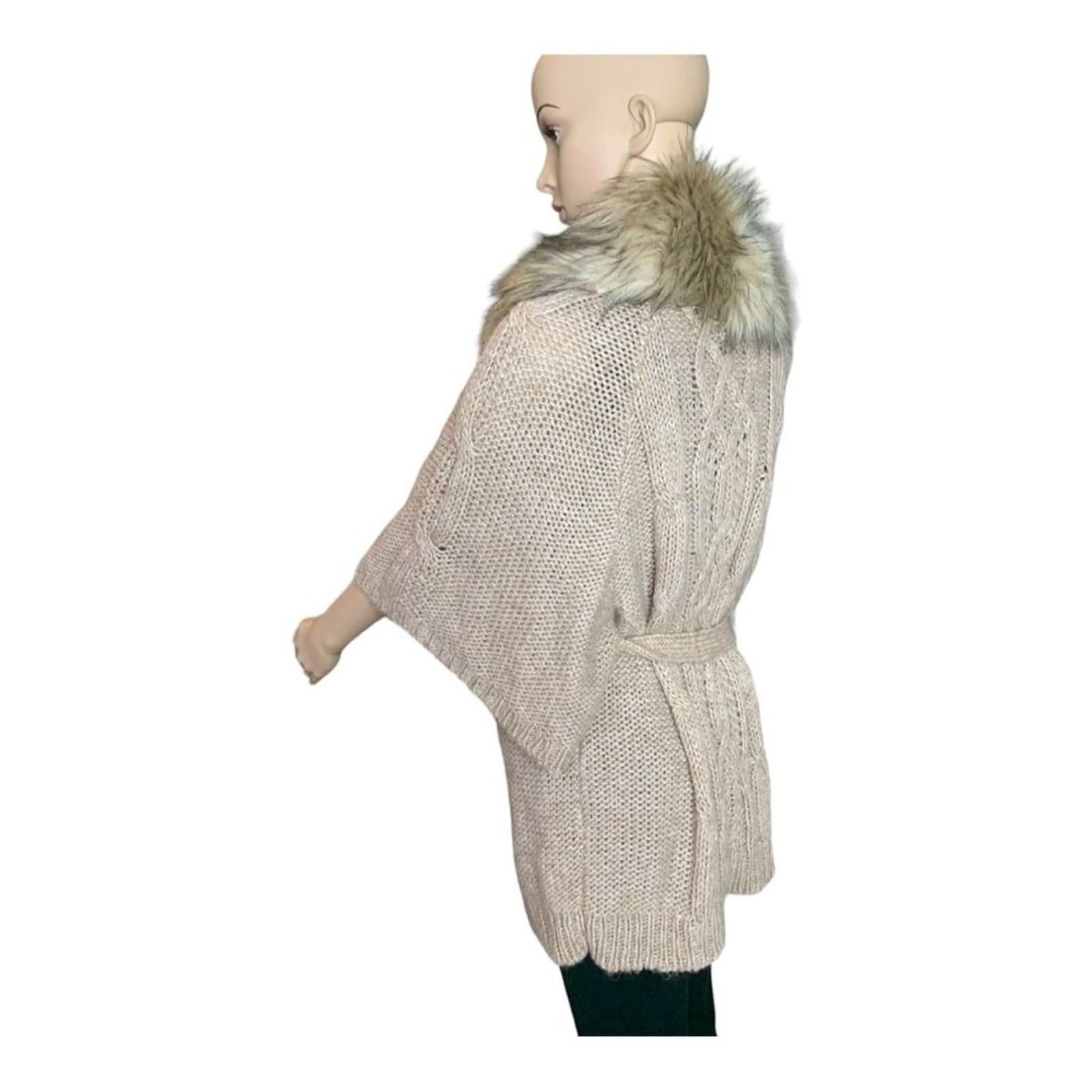 Loft Loft Women's Medium Cardigan Chunky Knit Faux Fur Trimmed Size M / US 6-8 / IT 42-44 - 7 Thumbnail