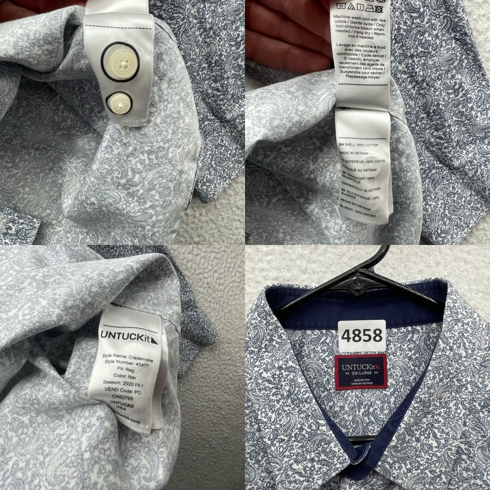 UNTUCKit UNTUCKit Cradamone Shirt Mens 2XL Blue Paisley Button Up AOP Casual Shirt Size US XXL / EU 58 / 5 - 8 Thumbnail