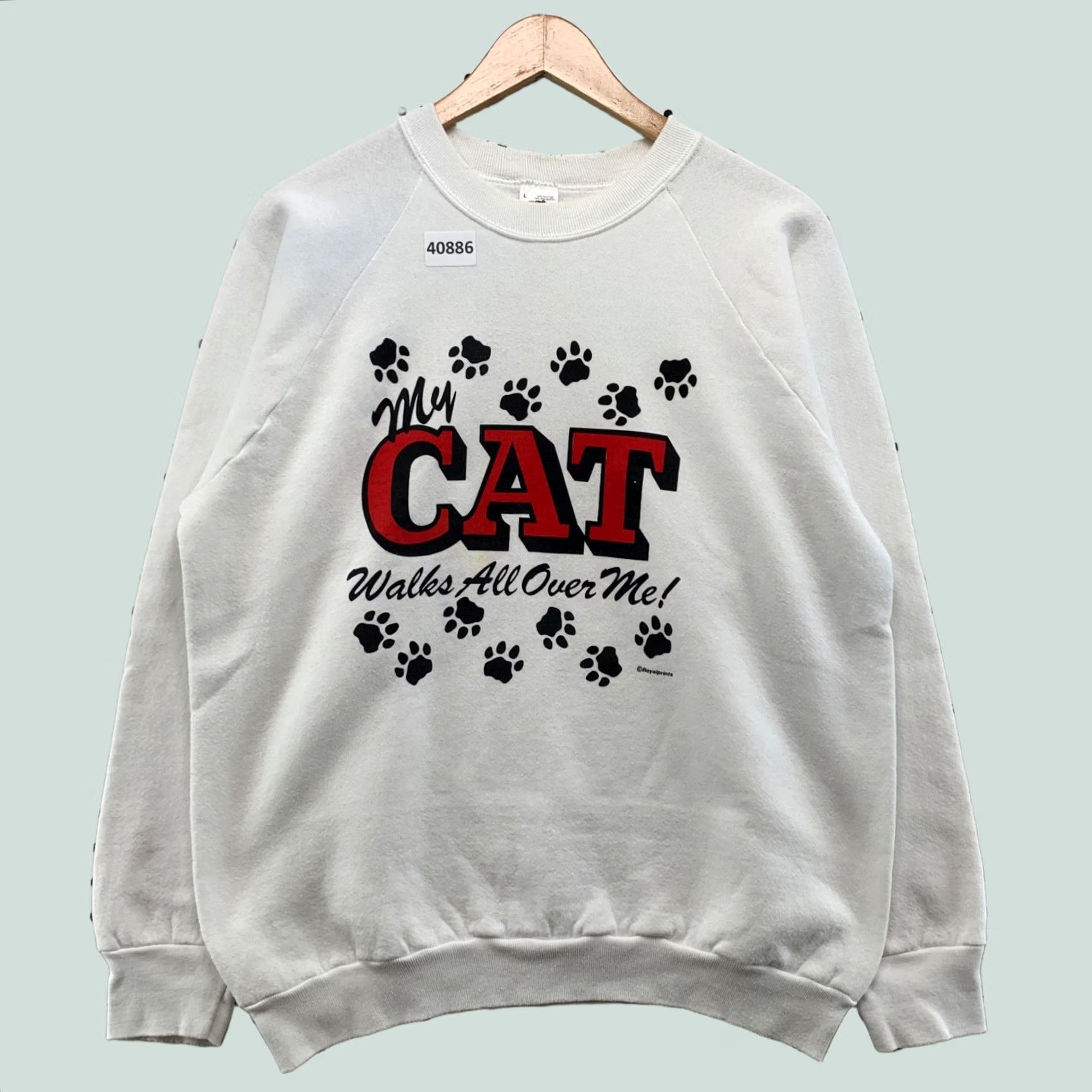 Fruit Of The Loom VINTAGE Nike Sweatshirt Mens L White 90s Cat Funny Paw Print (Walks Over Me) Size US L / EU 52-54 / 3 - 1 Thumbnail