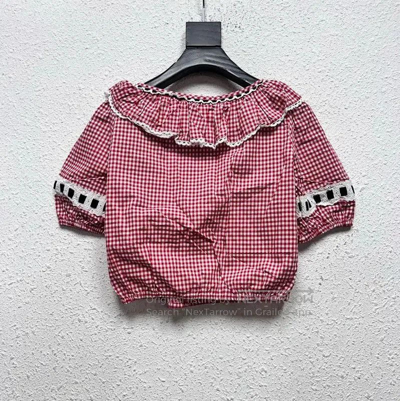 Miu Miu Miu Miu Red Gingham Ruffle Short Sleeve Top . Size XXS / US 00 / IT 34 - 2 Thumbnail